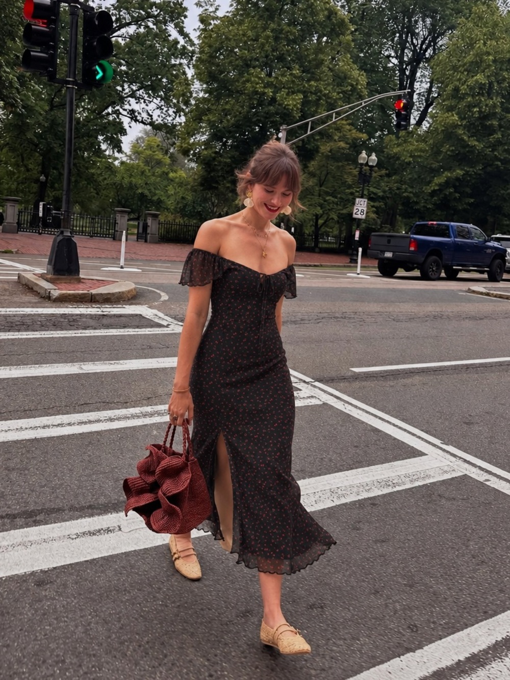 Ardene Black Ditsy Floral Mesh Off Shoulder Midi Dress XS